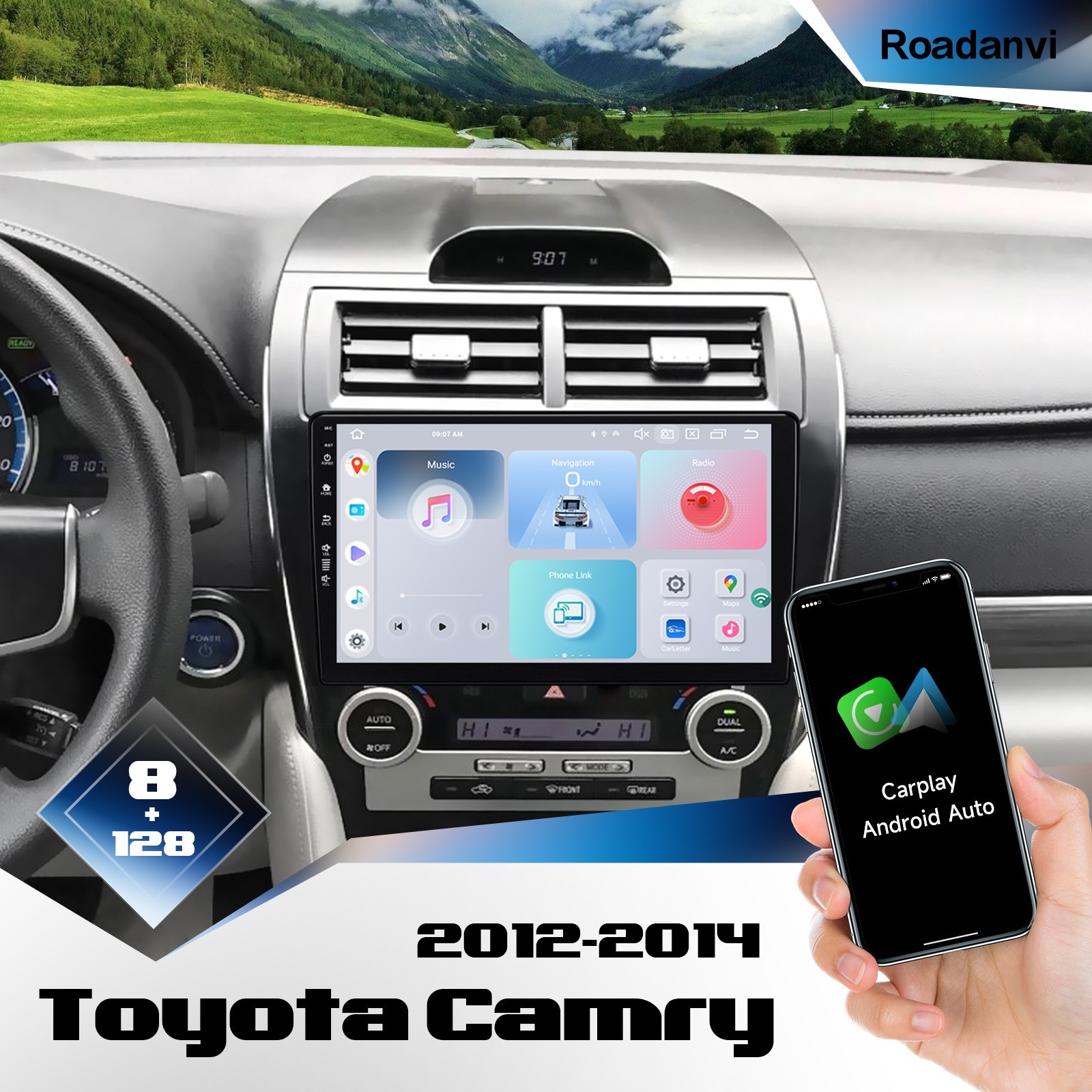 Roadanvi 10.2″ X12 Car Radio for Toyota Camry 2012-2014 WiFi CarPlay Stereo 128G