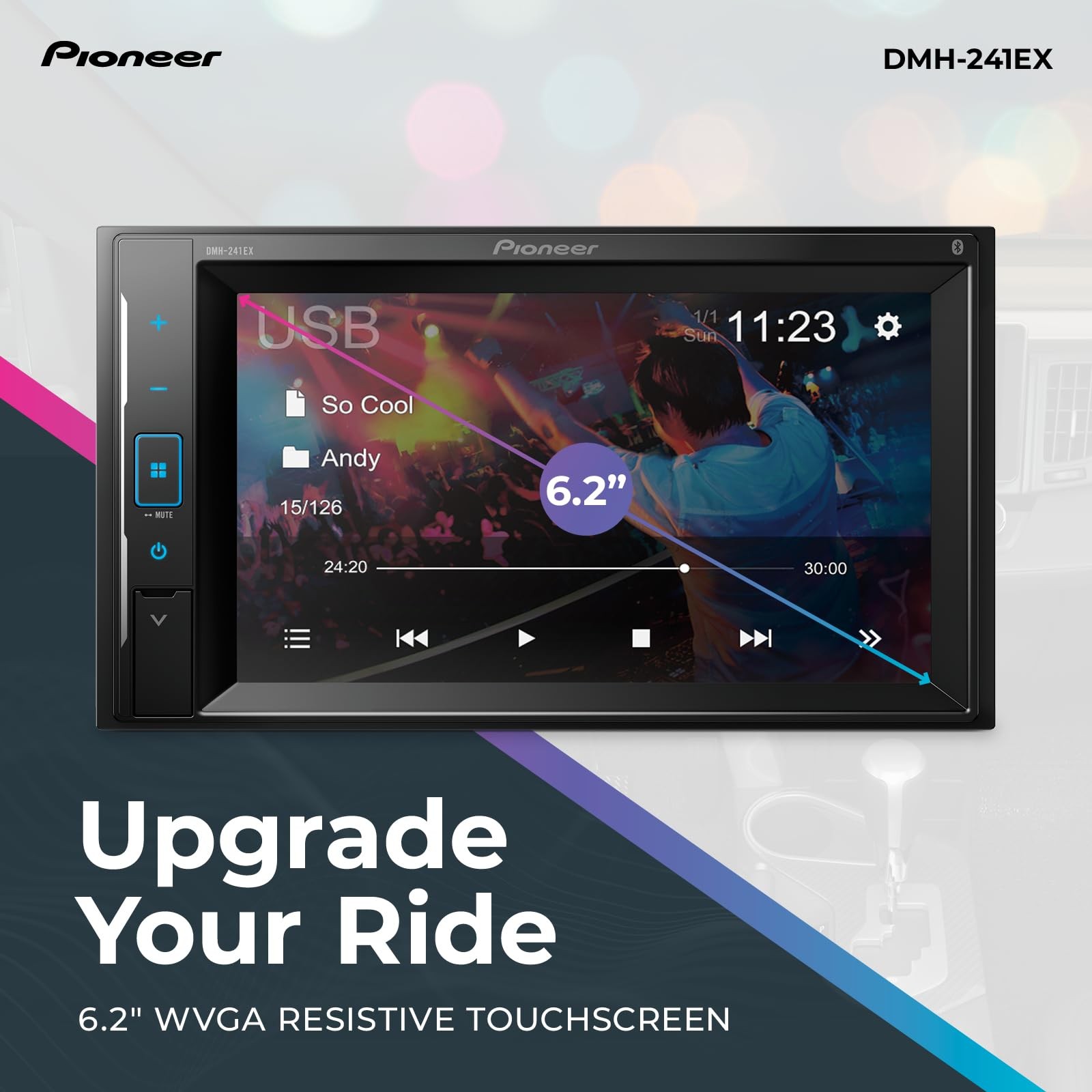 DMH-241EX 6.2″ Resistive Touchscreen, Double Din – Bluetooth, Backup , AM/FM …