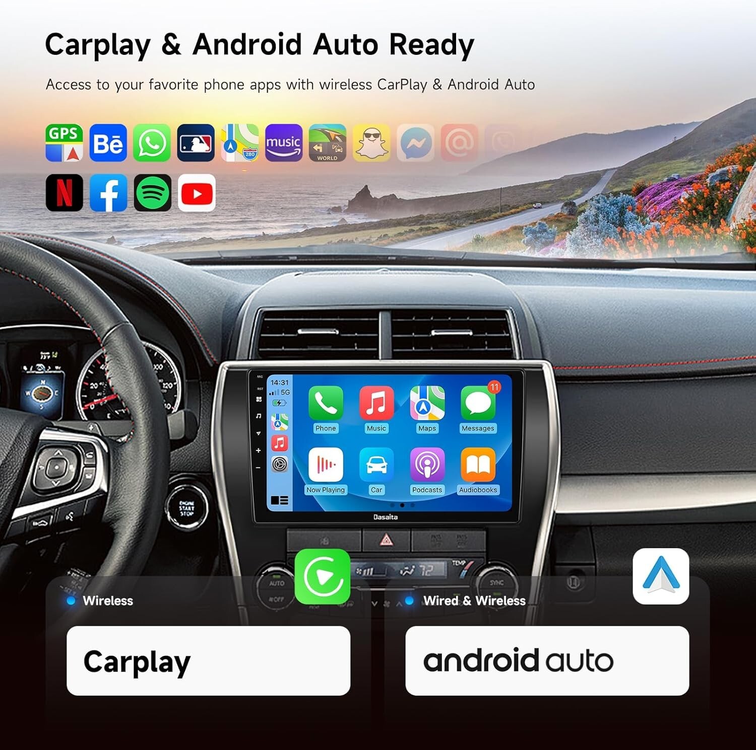 Dasaita 10.2” Car Stereo for Toyota Camry 2015-2017 Carplay/Android Auto Navi