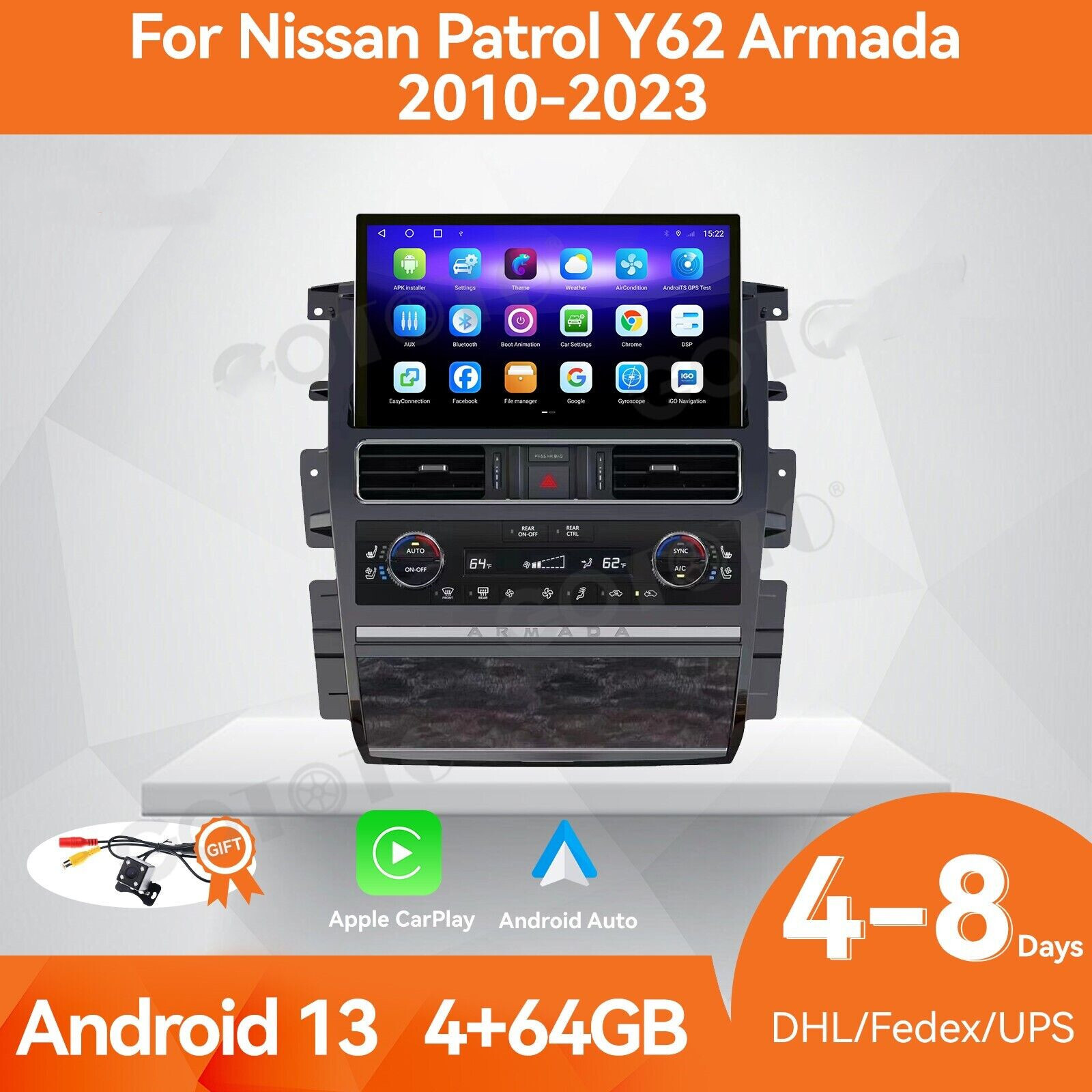 13.3″ Car Radio For Nissan Patrol Y62 Armada 2010-2023 Stereo Upgrade Carplay