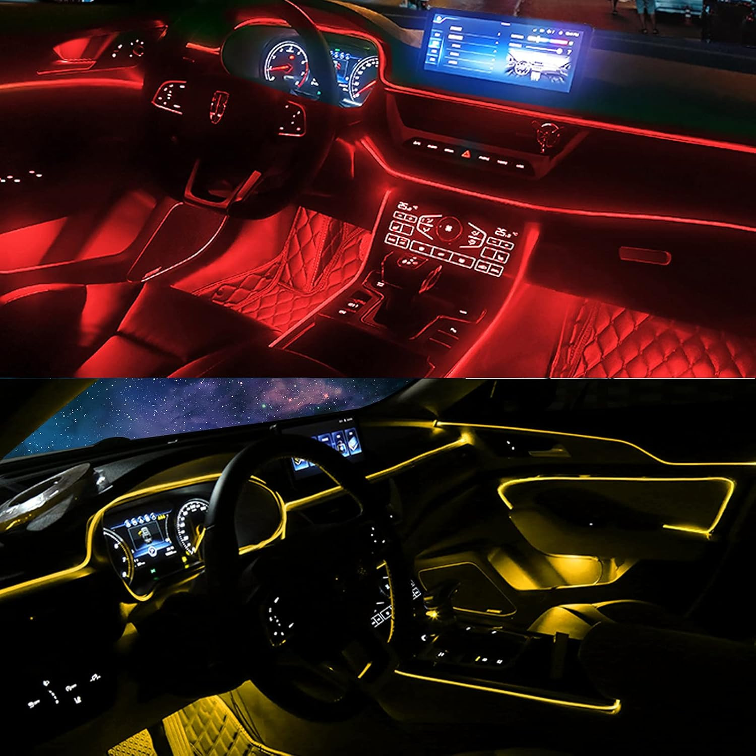 Car LED Strip Lights, USB Interior Ambient Lighting Kits with Wireless APP and R