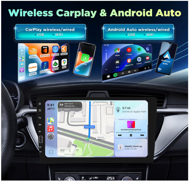 9inch Single Din Touchscreen Car Stereo Compatible with Wireless Carplay and And