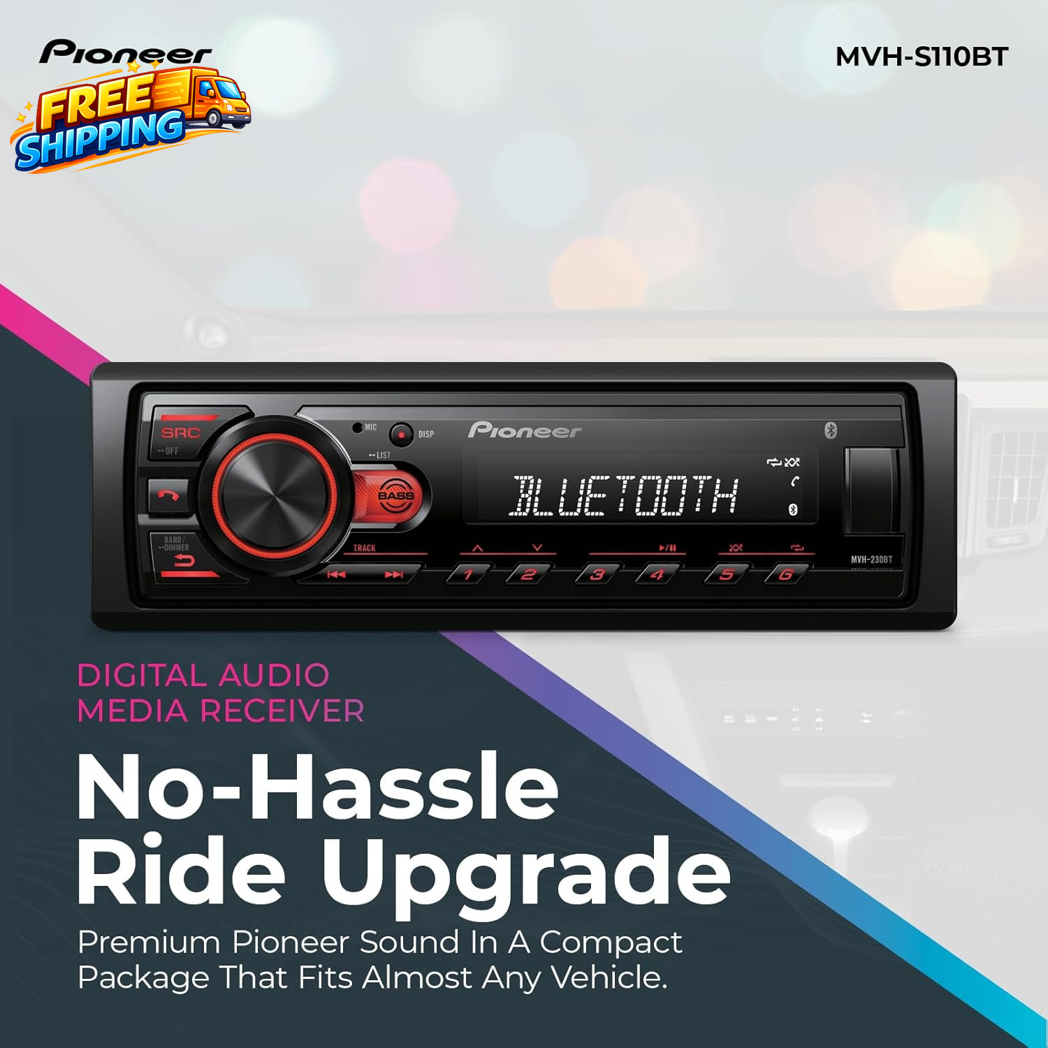 MVH-S110BT 1-Din Digital Media Receiver Car Stereo – Bluetooth, USB Input, 50W X