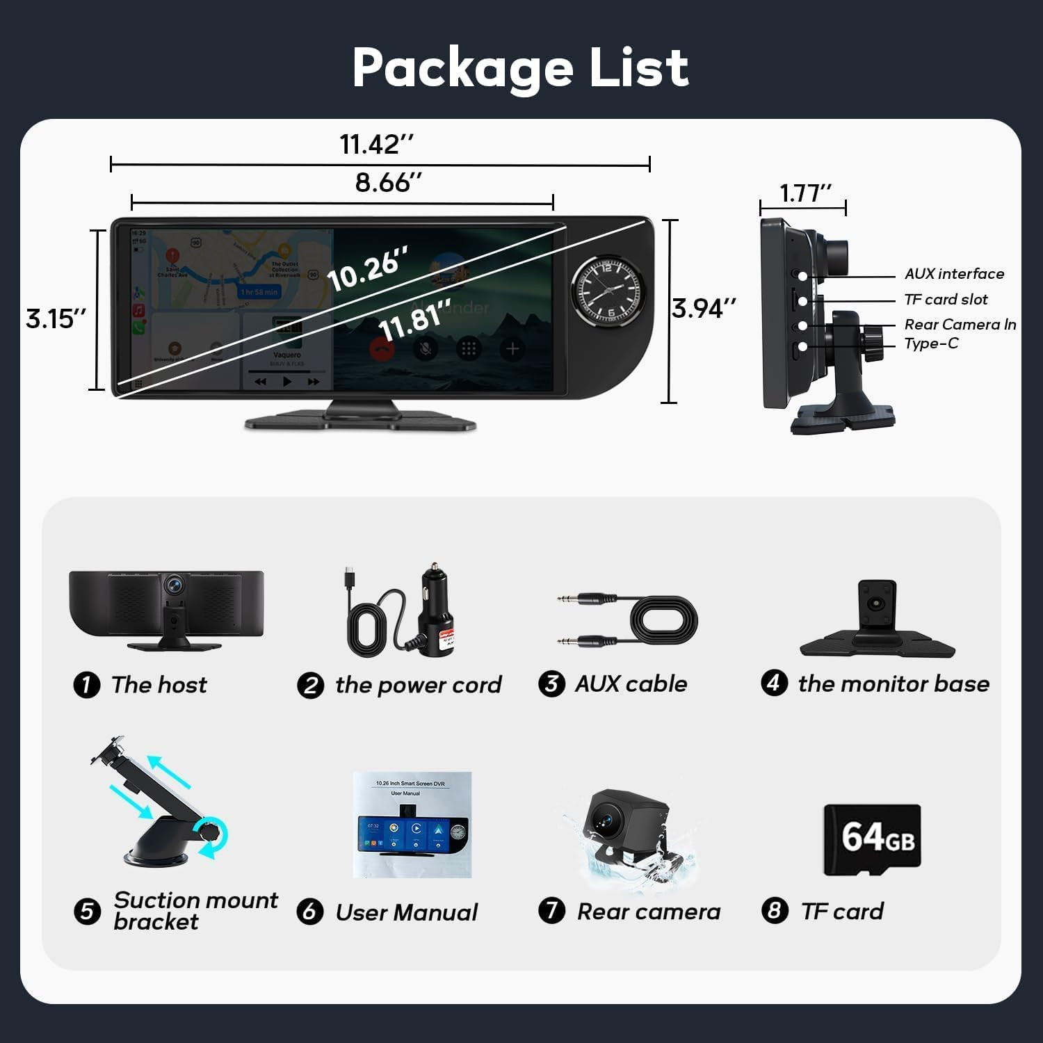 Wireless Carplay Screen for Car – 10.26’’ Apple Carplay & Android Auto Touch Scr