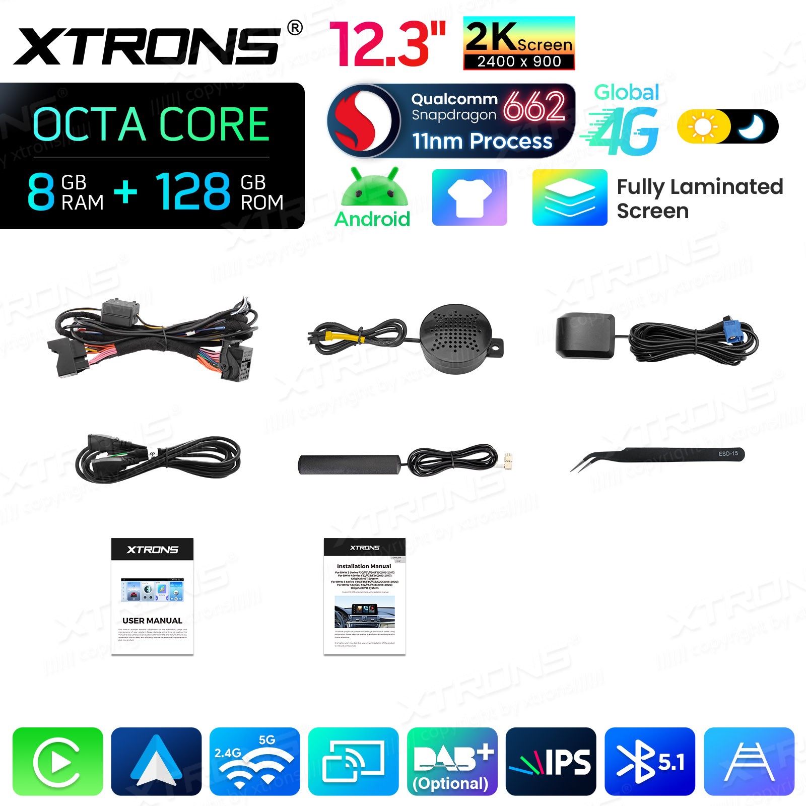 For BMW F30 F31 F32 F33 F36 Android Navigation 12.3″ Screen 2K IPS 8G 128GB WiFi
