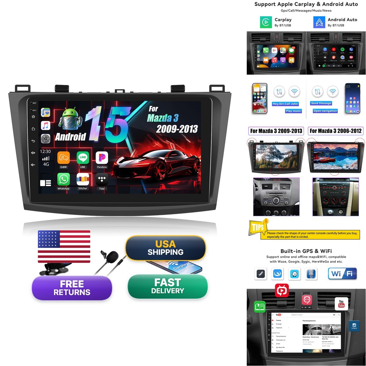 AmPremium Car Radio Stereo For Mazda 3 2009 2010 2011 2012 2013Android 15 2G64G