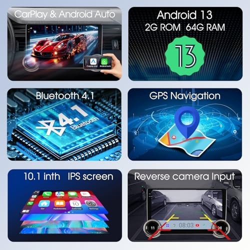 10.1″ Wireless CarPlay & Android Auto Car Stereo – 2GB RAM 64GB ROM, DSP