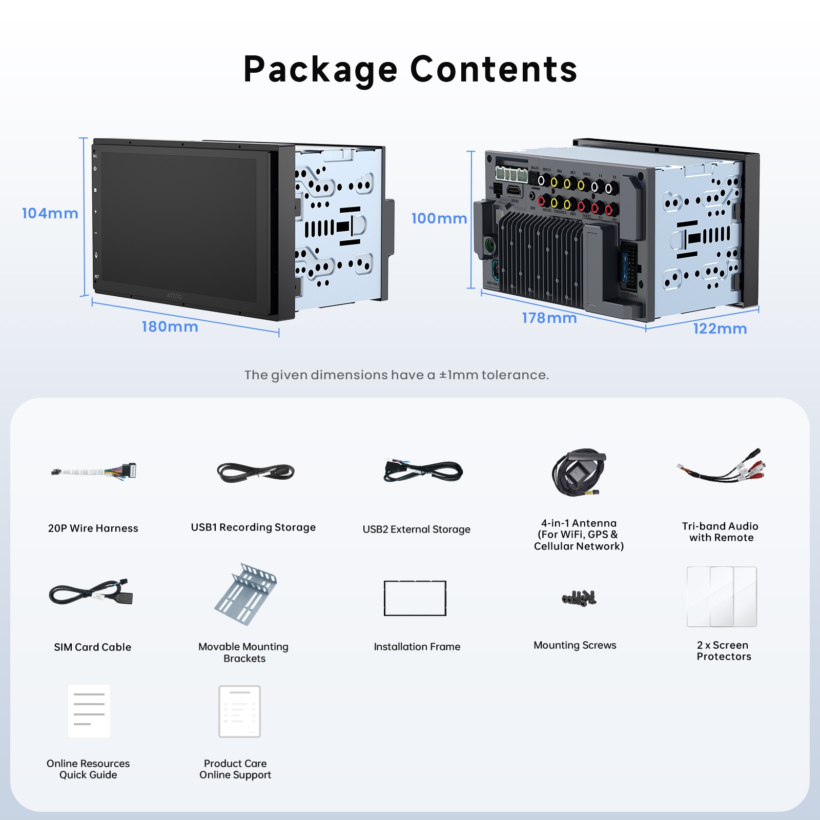 HD 1080P CAM + ATOTO 7IN 2DIN Car Stereo CarPlay Android Auto 8+128G ChatGPT