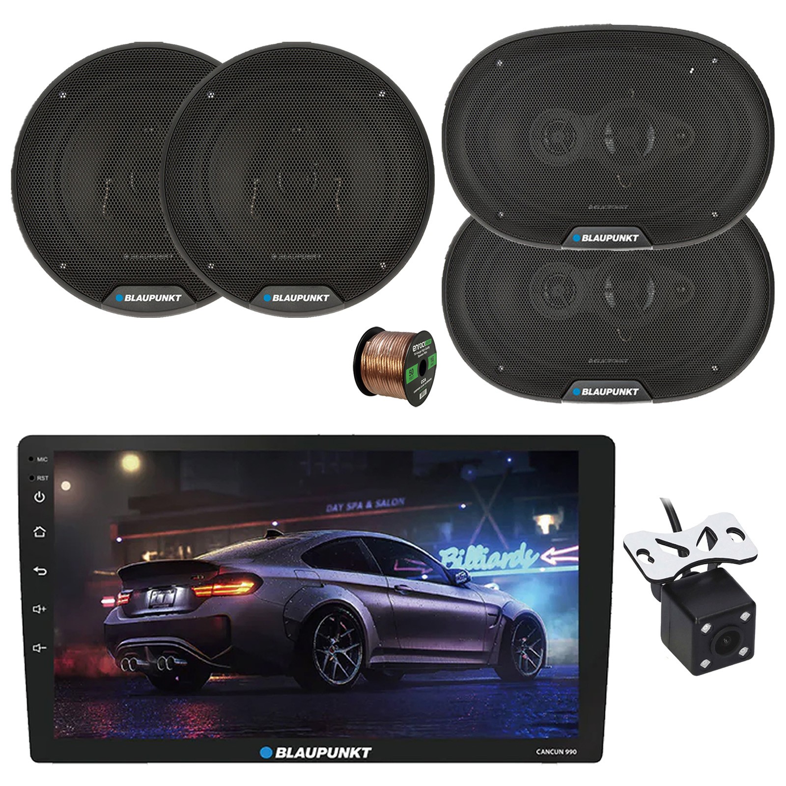 Blaupunkt 9″ Touchscreen WiFi Receiver, 2x 6″ + 2x 6×9″ Speakers, Wire, Camera
