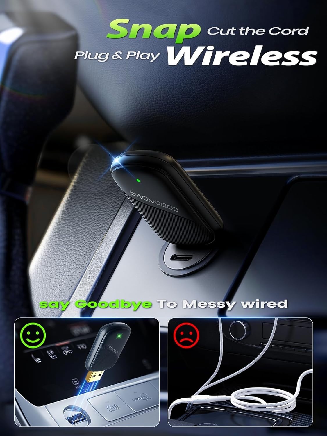 Mini Wireless Carplay & Android Auto Adapter for Iphone & Android Phone (2026 Up