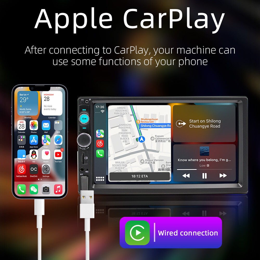 7″ Single 1Din Touch Screen Car Stereo Radio For Apple/Android CarPlay Bluetooth