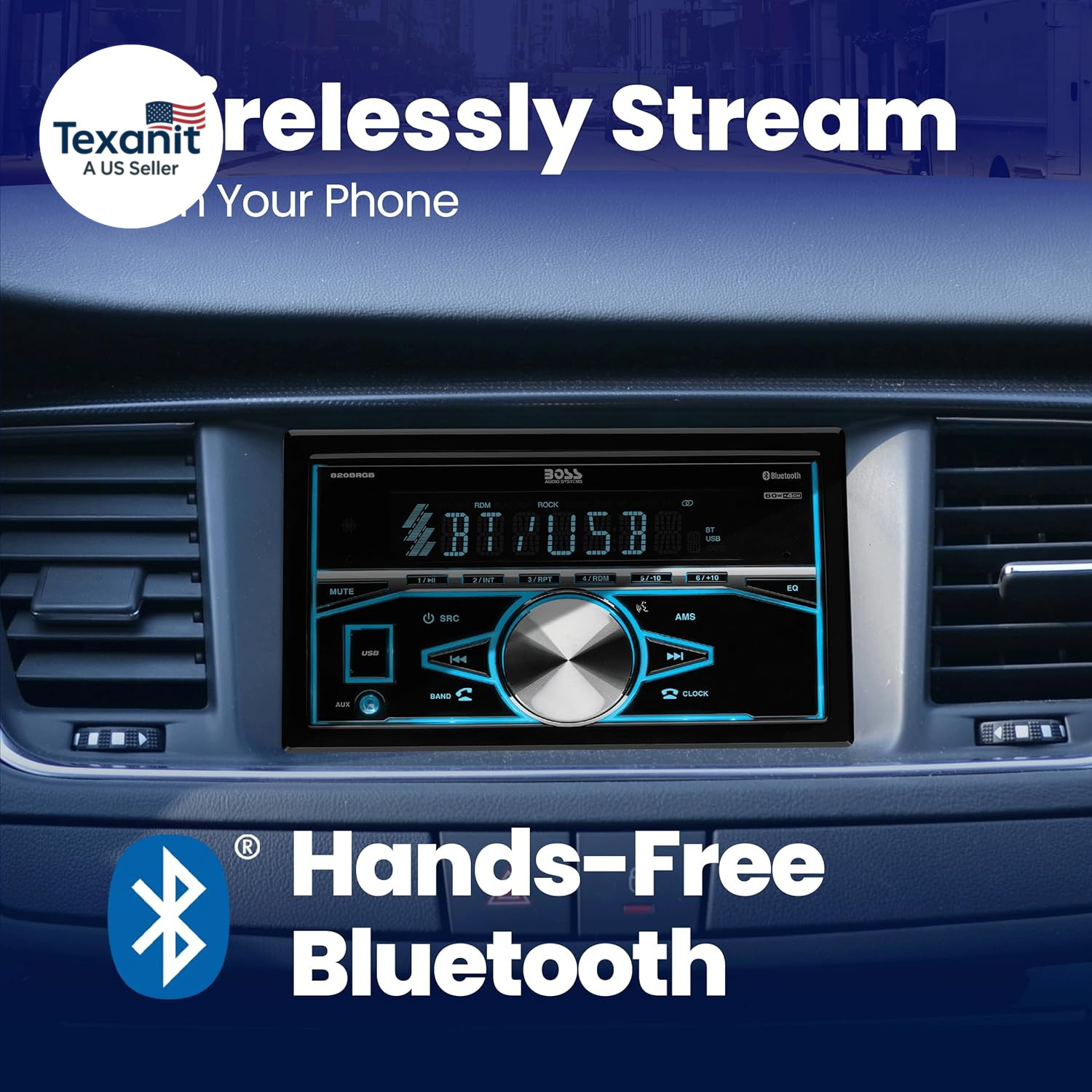 820BRGB Car Stereo – Double Din, Bluetooth, No CD DVD Player, AM/FM Radio Receiv
