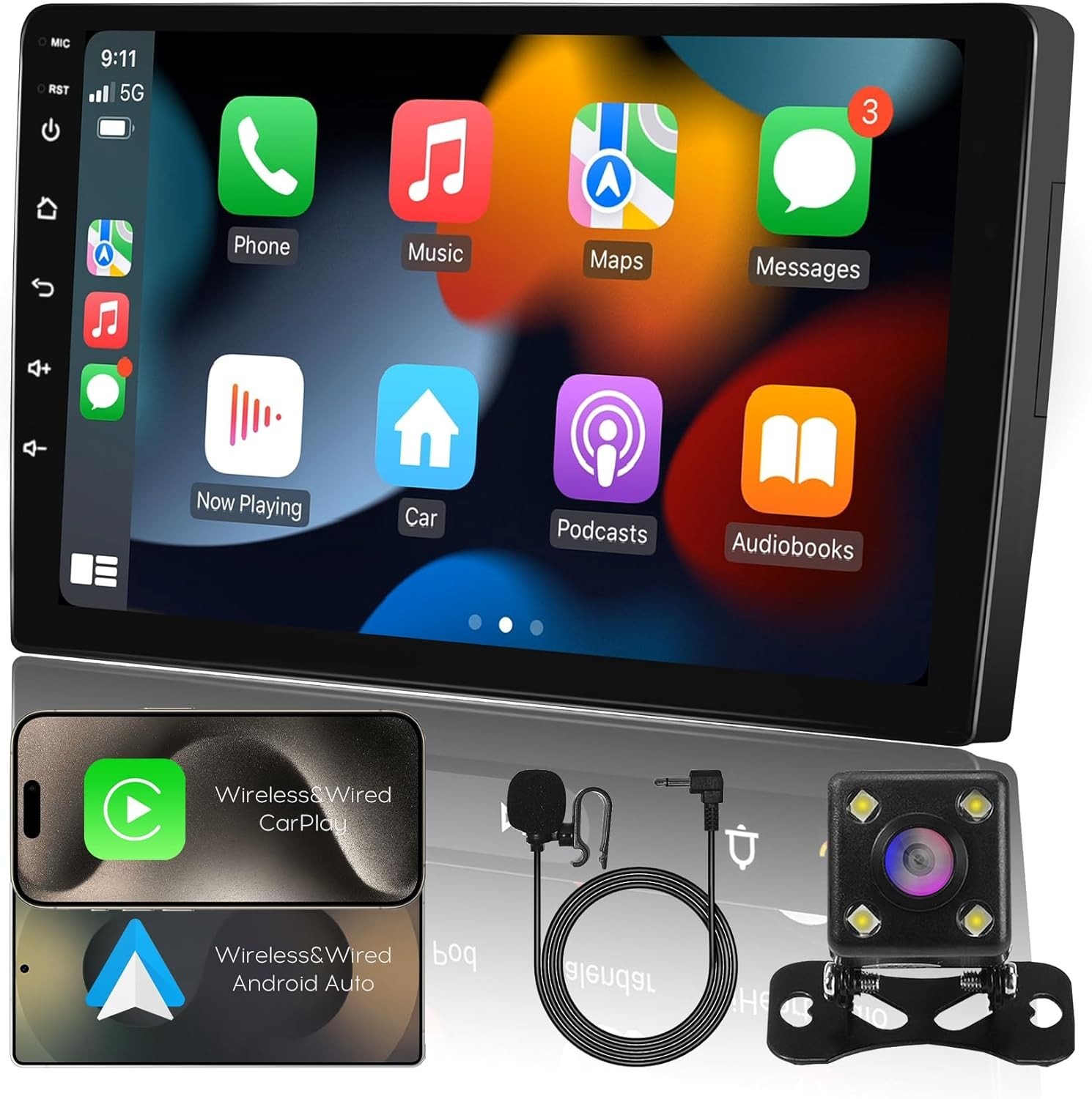 10″ IPS Touchscreen Car Audio Video Receiver w/ Wireless CarPlay & Android Auto