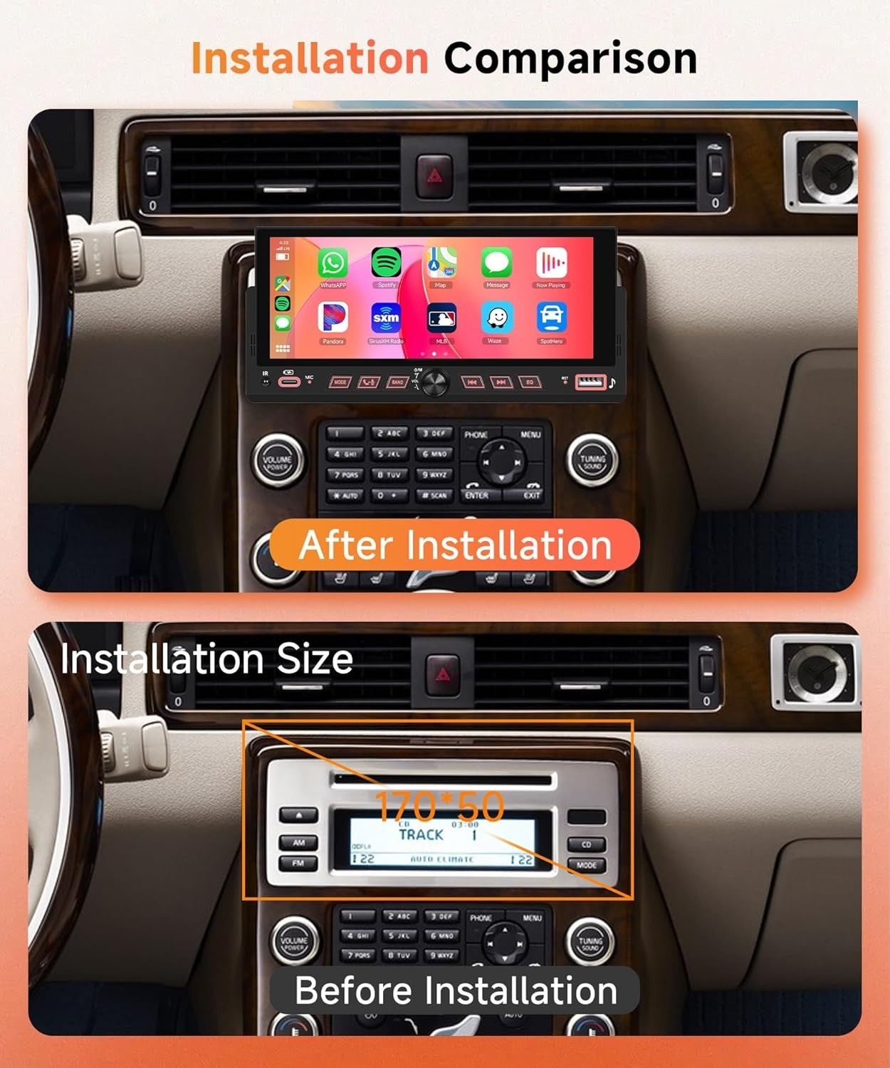 Single Din Car Stereo with Wireless CarPlay and Android Auto, 6.86″ Touchscre…