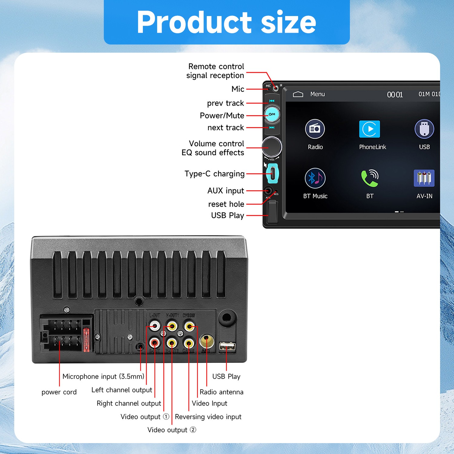 7″ Double 2 DIN Car Stereo Radio MP5 Touch Screen Bluetooth FM USB w/Rear Camera