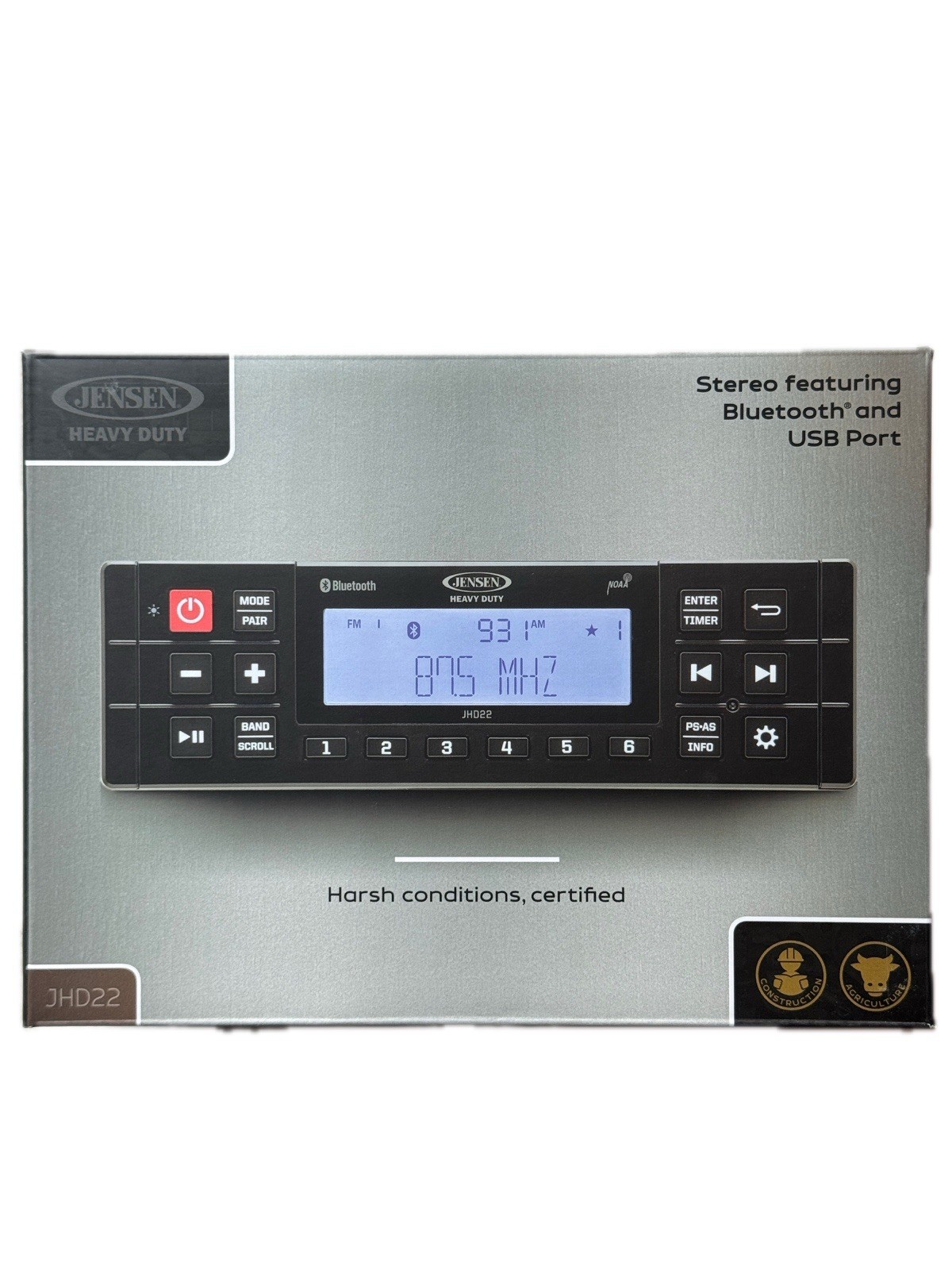 Jensen Heavy Duty JHD22B Media Reciever AM/FM, Bluetooth, Weatherband