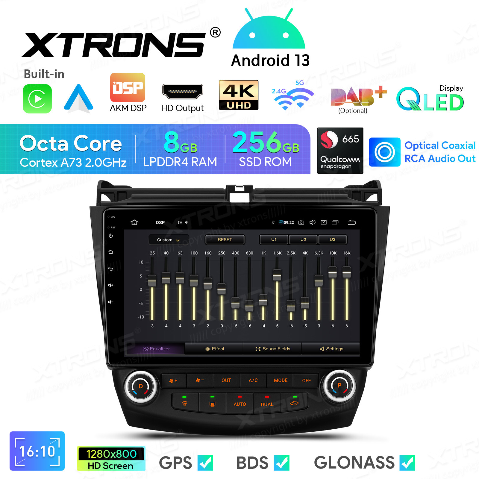 10.1″ QLED Android Car Stereo GPS 8Core 256GB 4G WiFi For Honda Accord