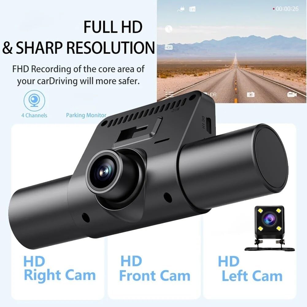 Car Quad-Record HD Night Vision Tachograph Car Front and Rear Left and Right