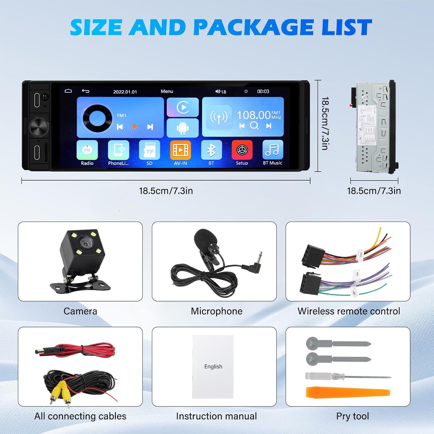 Single Din Car Radio – Car Stereo with Wireless Apple Carplay Android Auto, 6.9″