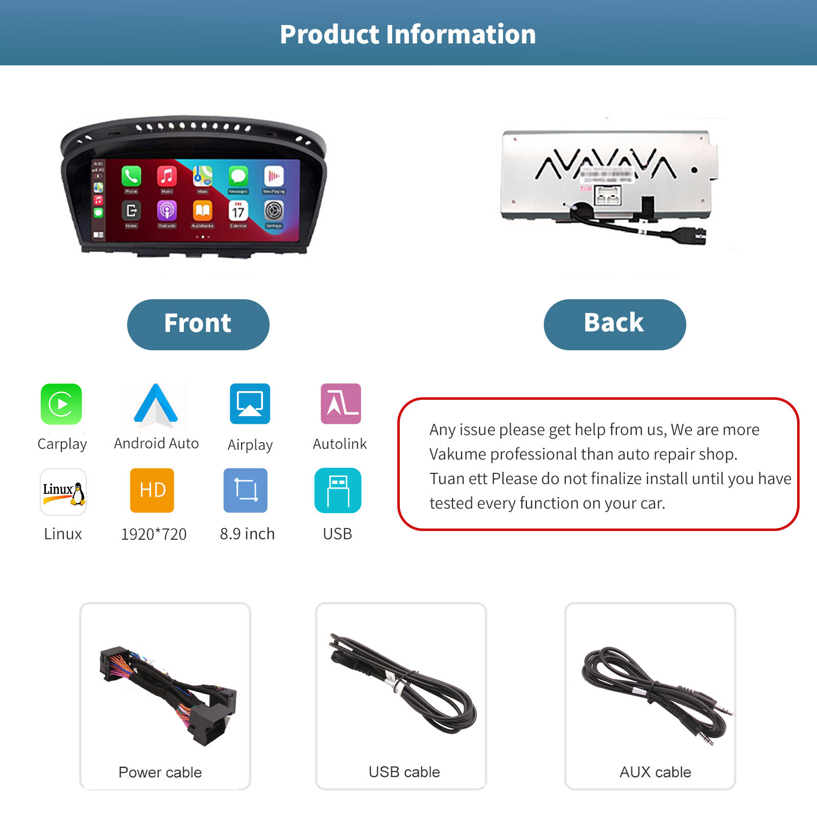 Carplay/Android Auto 8.9” Touchscreen for BMW 3/5 Series 2005-2012 CCC/CIC