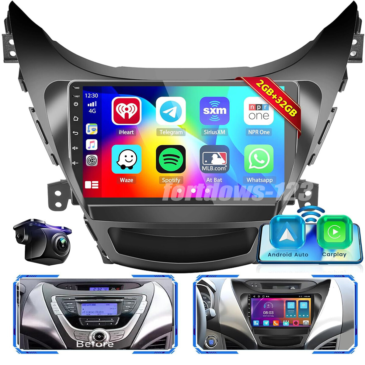 GPS Radio Wifi Navi Car Stereo CarPlay For Hyundai Elantra 2011-2013 +AHD Camera