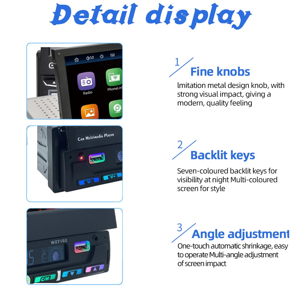 7″ Single Din Motorized Car Stereo Android Auto Radio Wireless Carplay