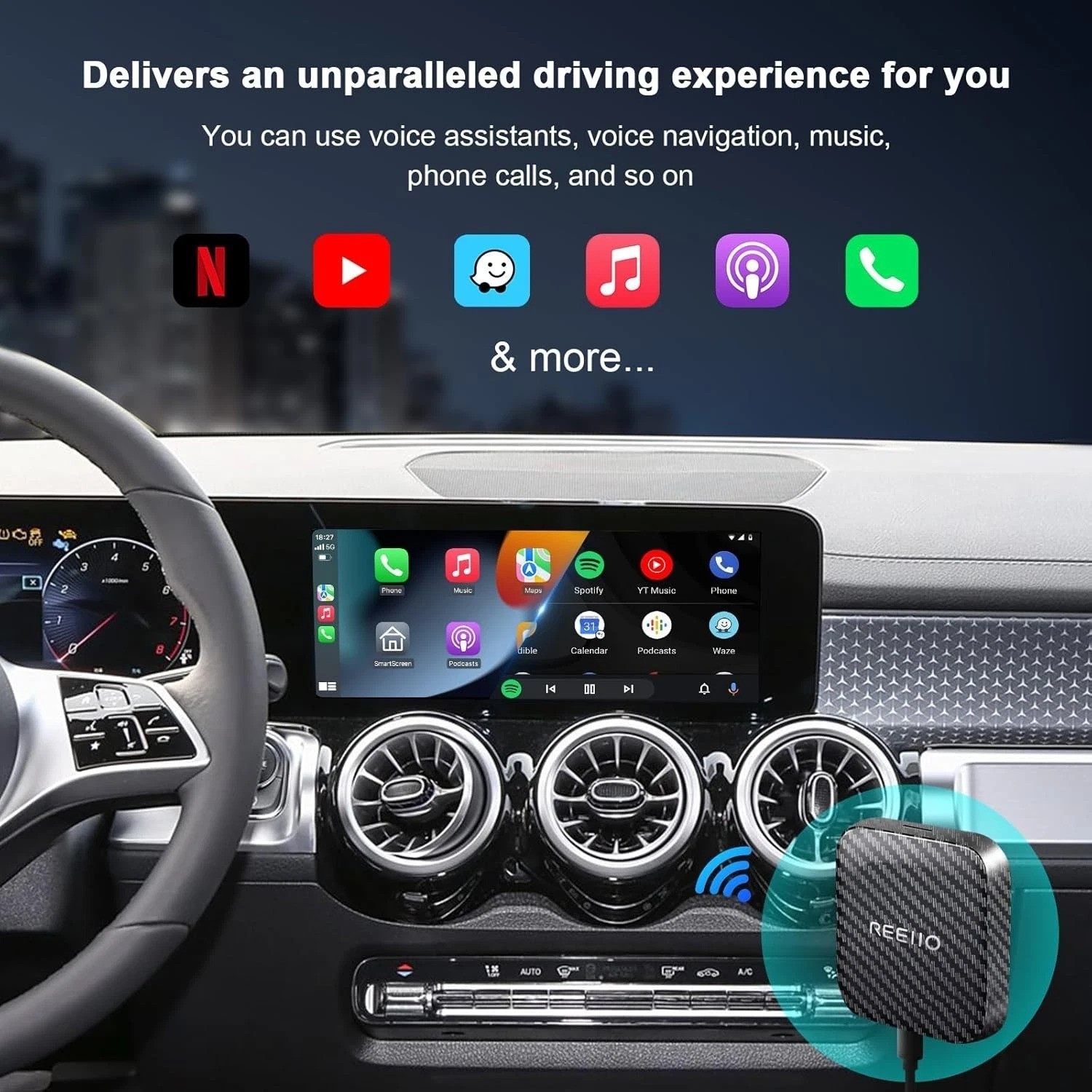Wireless CarPlayBox with Netflix/YouTube/TF Card Slot Convert Wired CarPlay t…