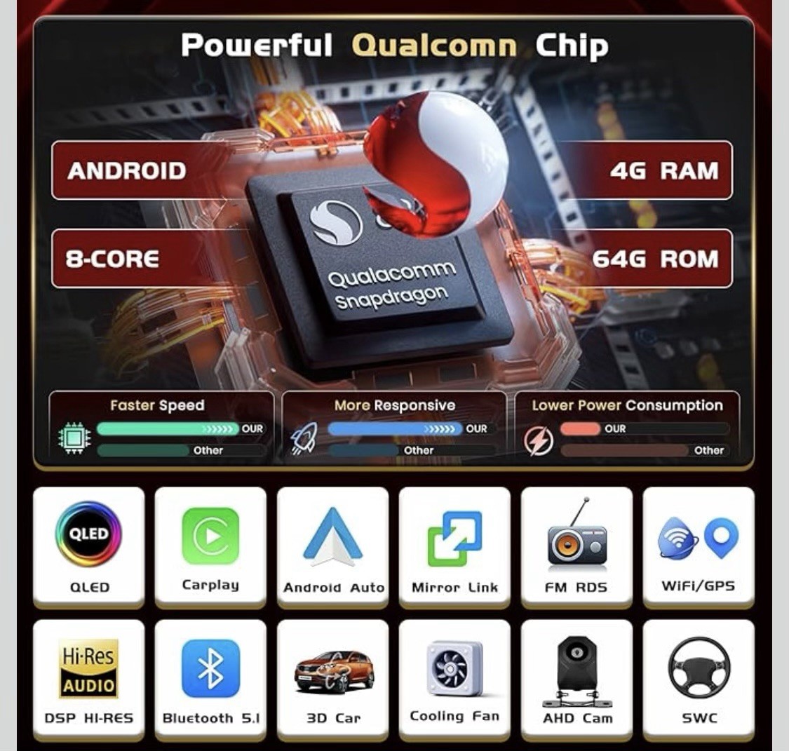 ====Hikity Qualcomm 8Core 4+64G 9″ IPS QLED Touchscreen Toyota Corolla 2009-2013