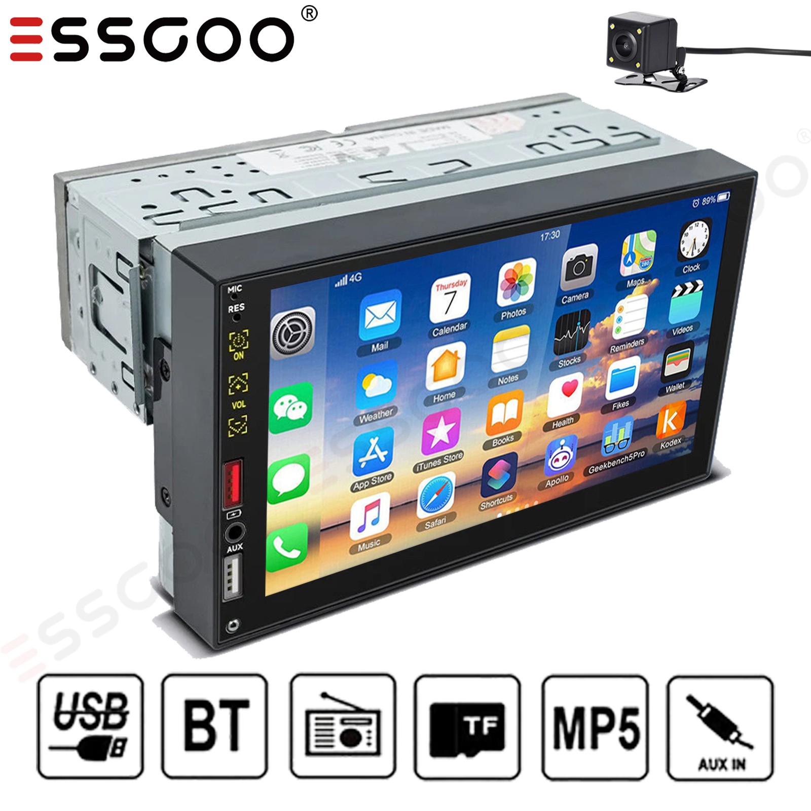 Single 1 DIN 7″ Car Stereo Radio Apple Carplay & Android Auto USB SWC FM BT+CAM