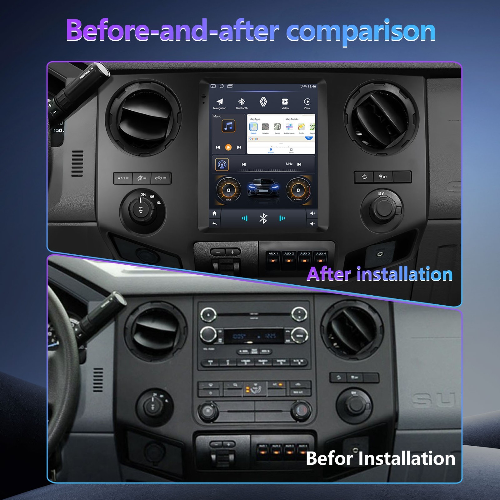 32G CarPlay 9.7” For 2009-12 Ford F-250 F-350 Super Duty Android14 Radio Stereo