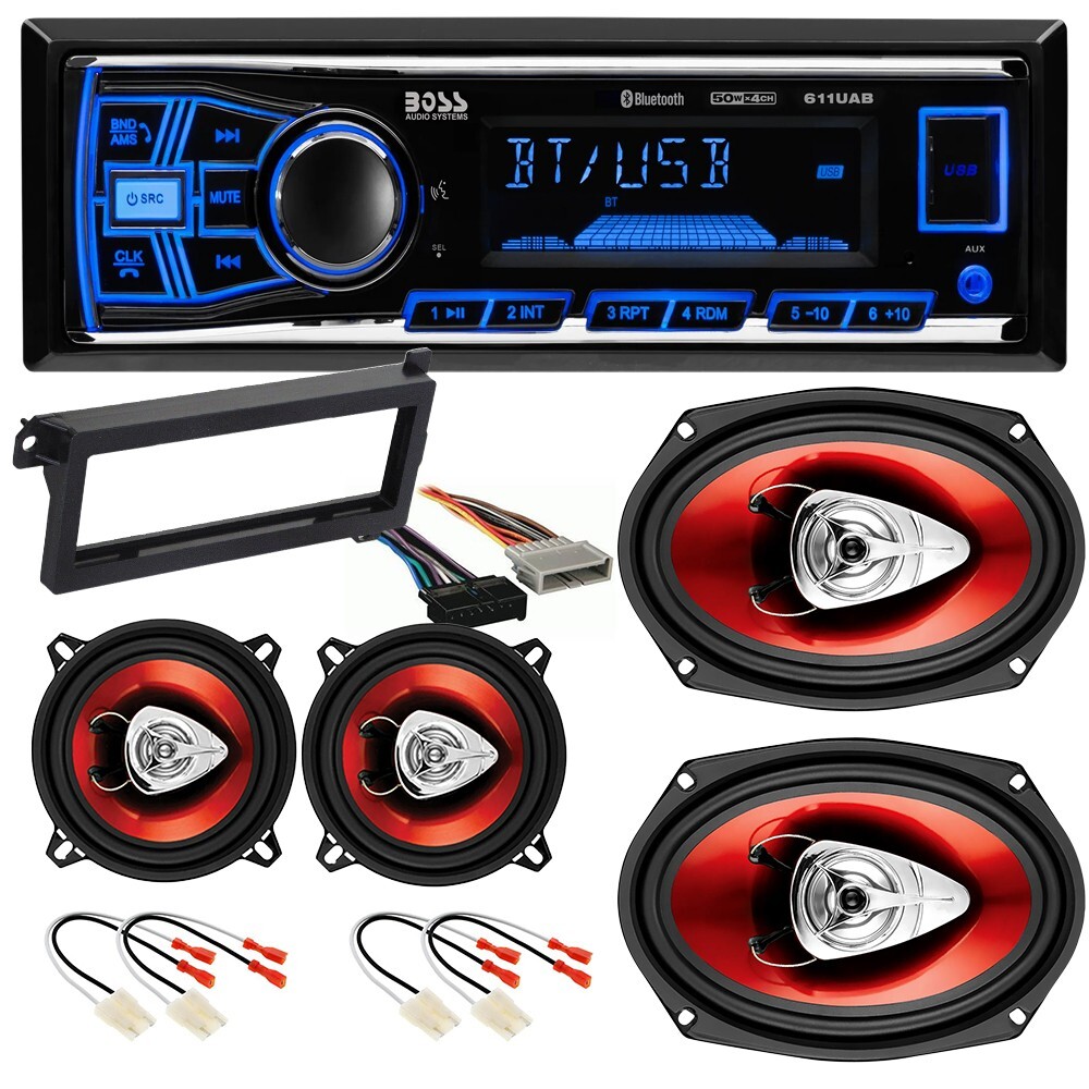 BOSS 611UAB AM/FM Stereo W/ Door Speakers Package for 1994-2001 Dodge RAM 1500