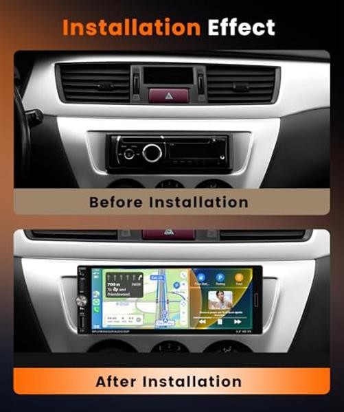 Single DIN Carplay Radio Wireless Android Auto, 6.9-Inch IPS Touchscreen Car