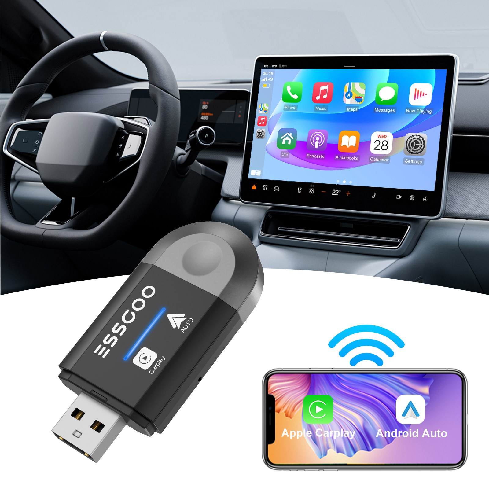 Mini Wireless Carplay Dongle Android Auto Adapter USB Car Connect Box Adapter US