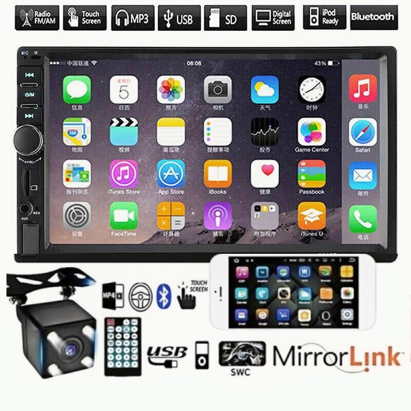 7″ Double 2 DIN Car MP5 Player Bluetooth Touch Screen Stereo Radio With Camera