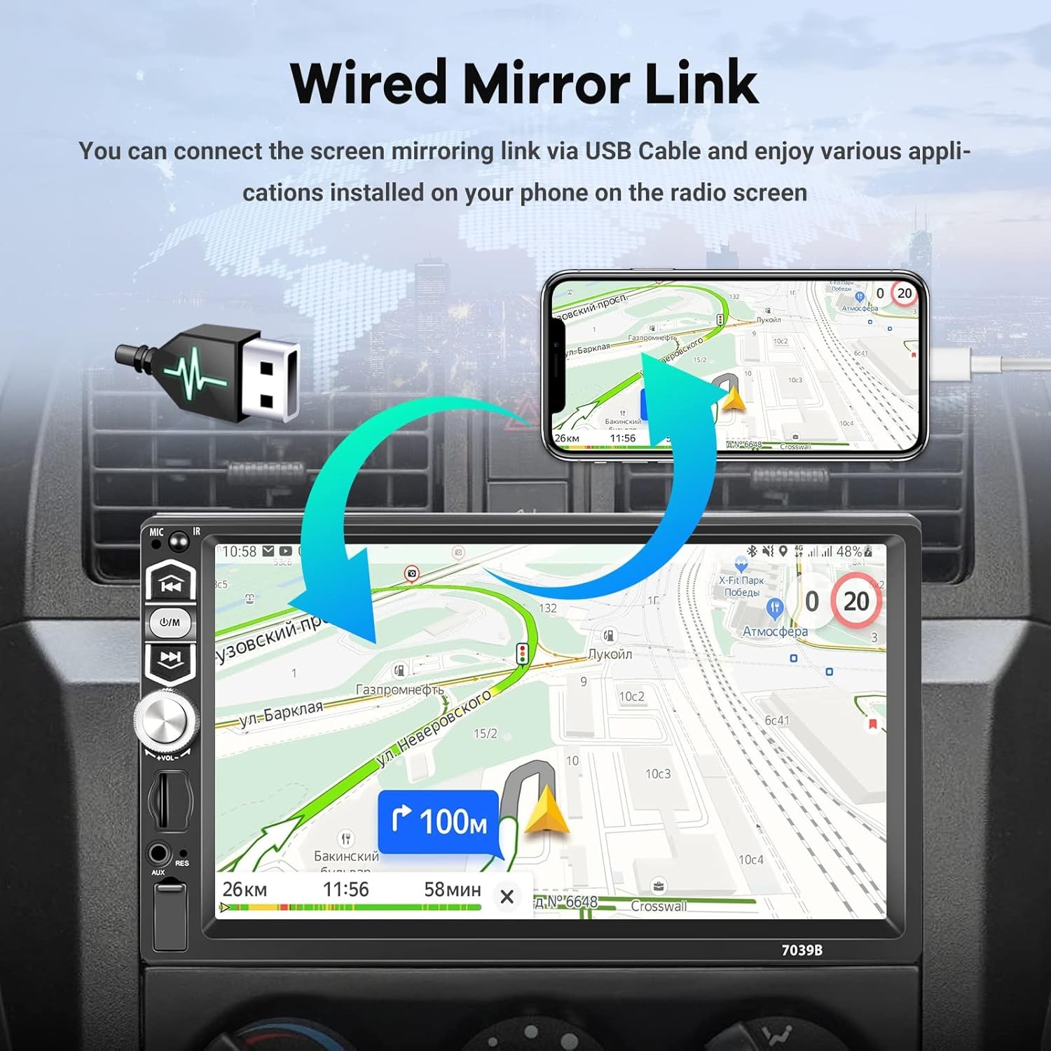 1 Din Radio Estereo De Pantalla Para Coche Carro Tactil Carplay Android IOS +Cam