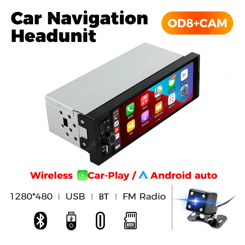 NaviFly 6.86″ 1 Din Car Stereo Wireless CarPlay Android Auto FM Radio BT