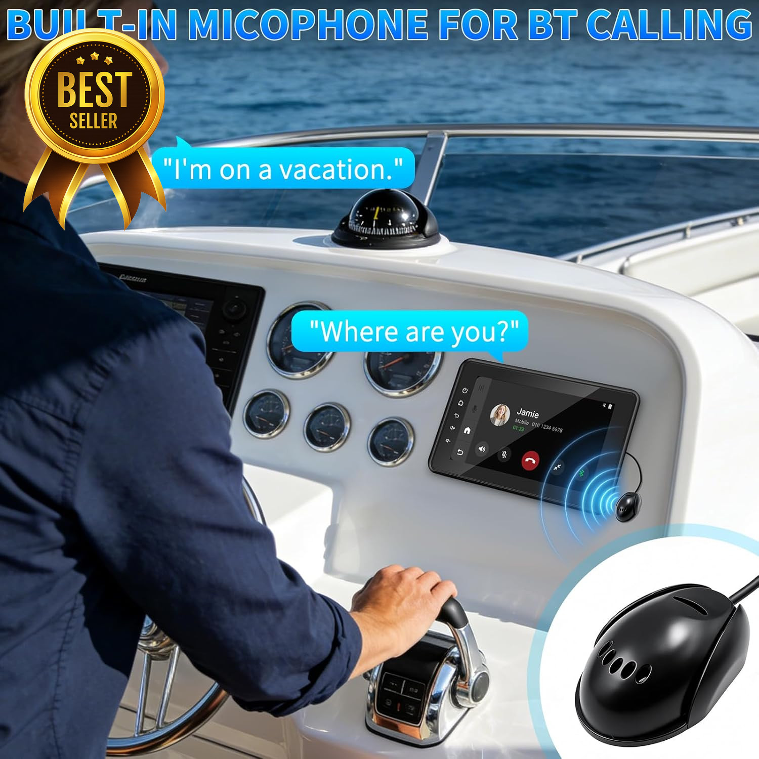 8in Marine Stereo Wireless CarPlay Android Auto Waterproof IPX6