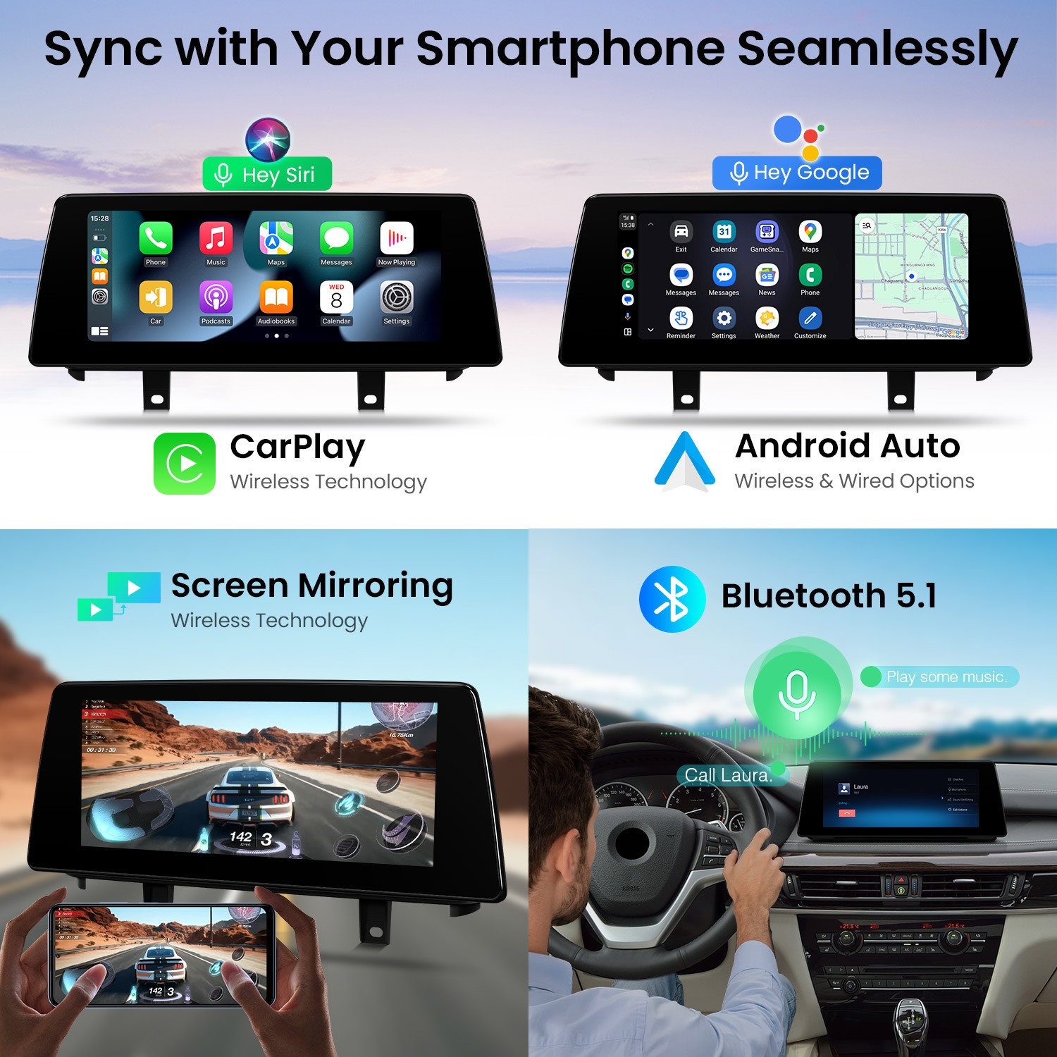 10.25″ Android 14 Car Stereo CarPlay 8+128G Retrofit For BMW X5 F15 X6 F16 NBT