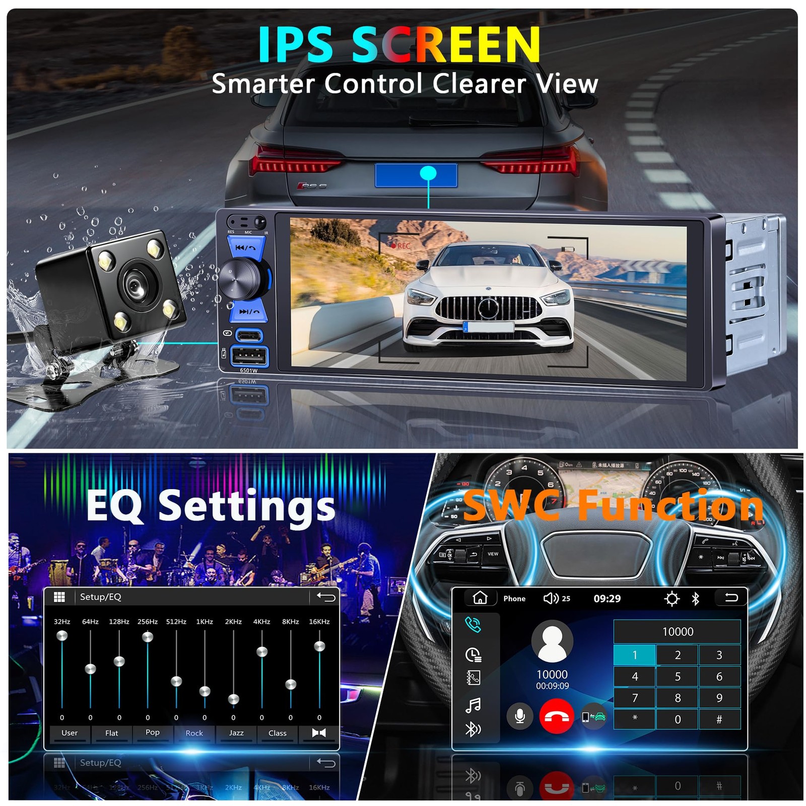 Single Din Radio, 6.5 Inch Touchscreen Car Stereo with Bluetooth Wireless & W…