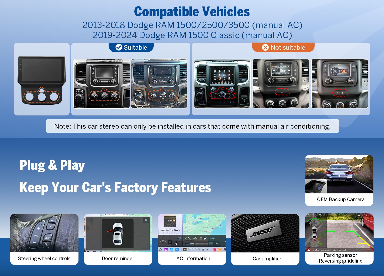 For RAM 1500 Classic 2019-2024 QLED 9″Android Car Stereo 6+64 WiFi 6 CarPlay GPS