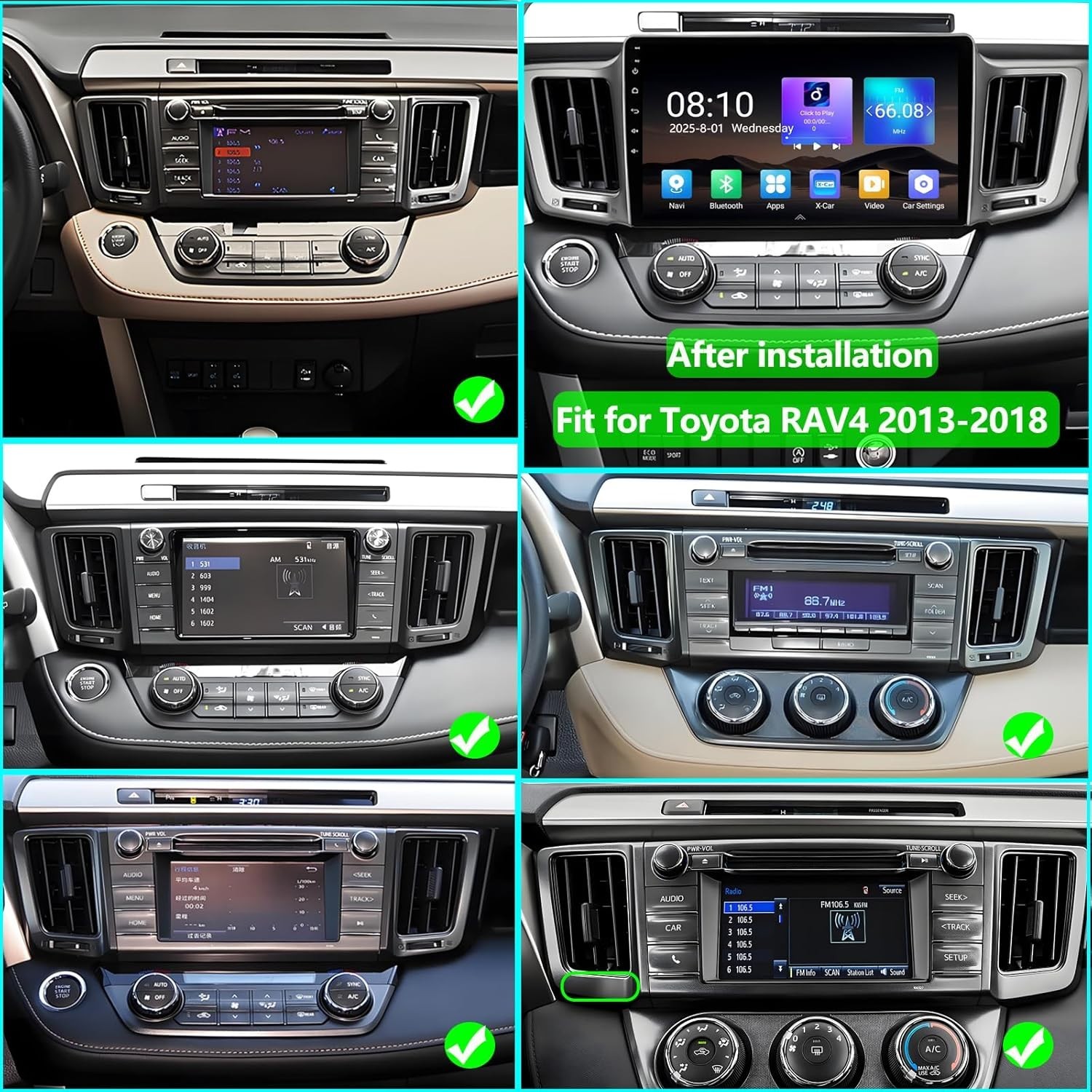 Car Radio Stereo for Toyota RAV4 2013-2018: 8-Core 4GB+64GB 10Inch