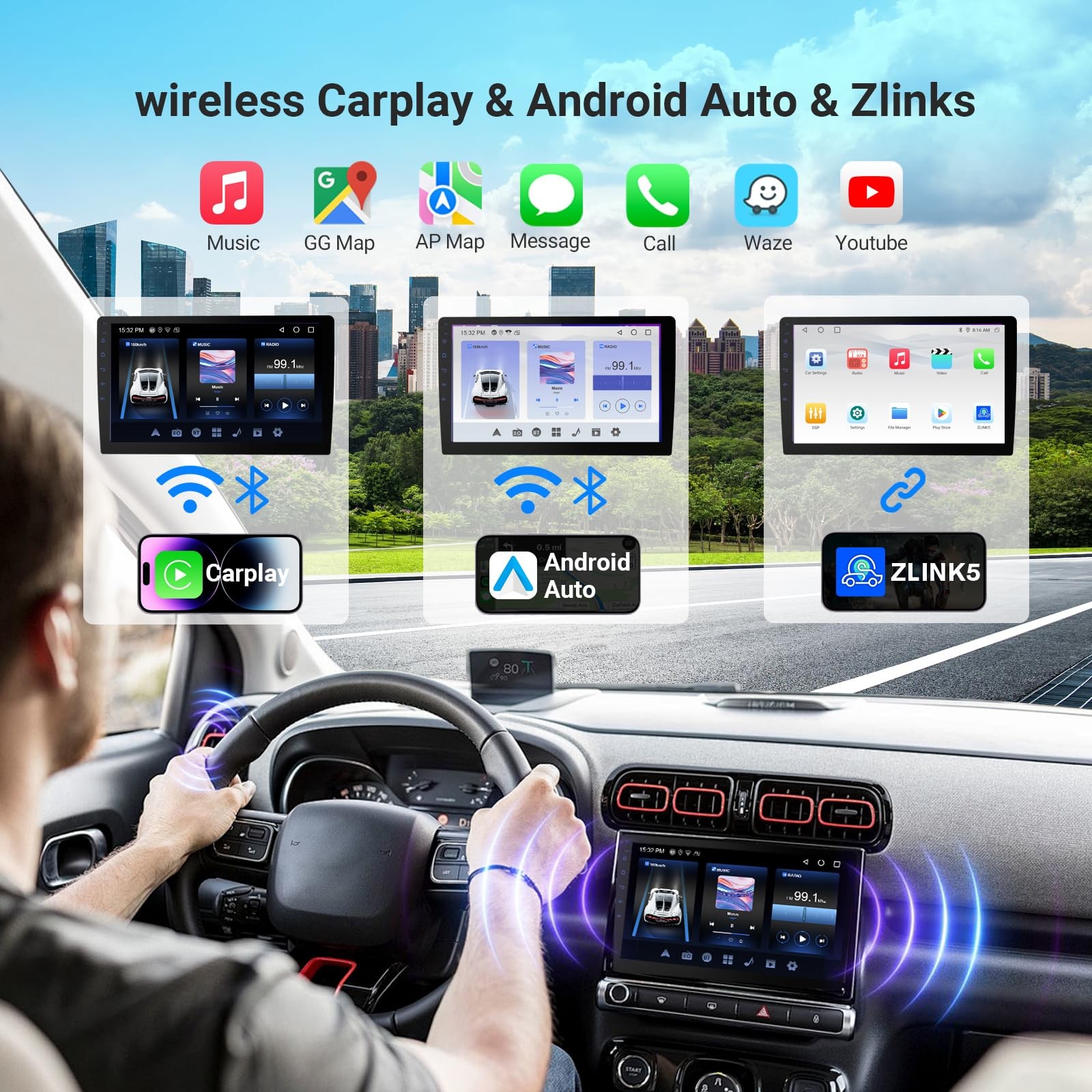 7″ Double Din Car Stereo w/Wireless CarPlay & Android Auto – Android 13 Touch…