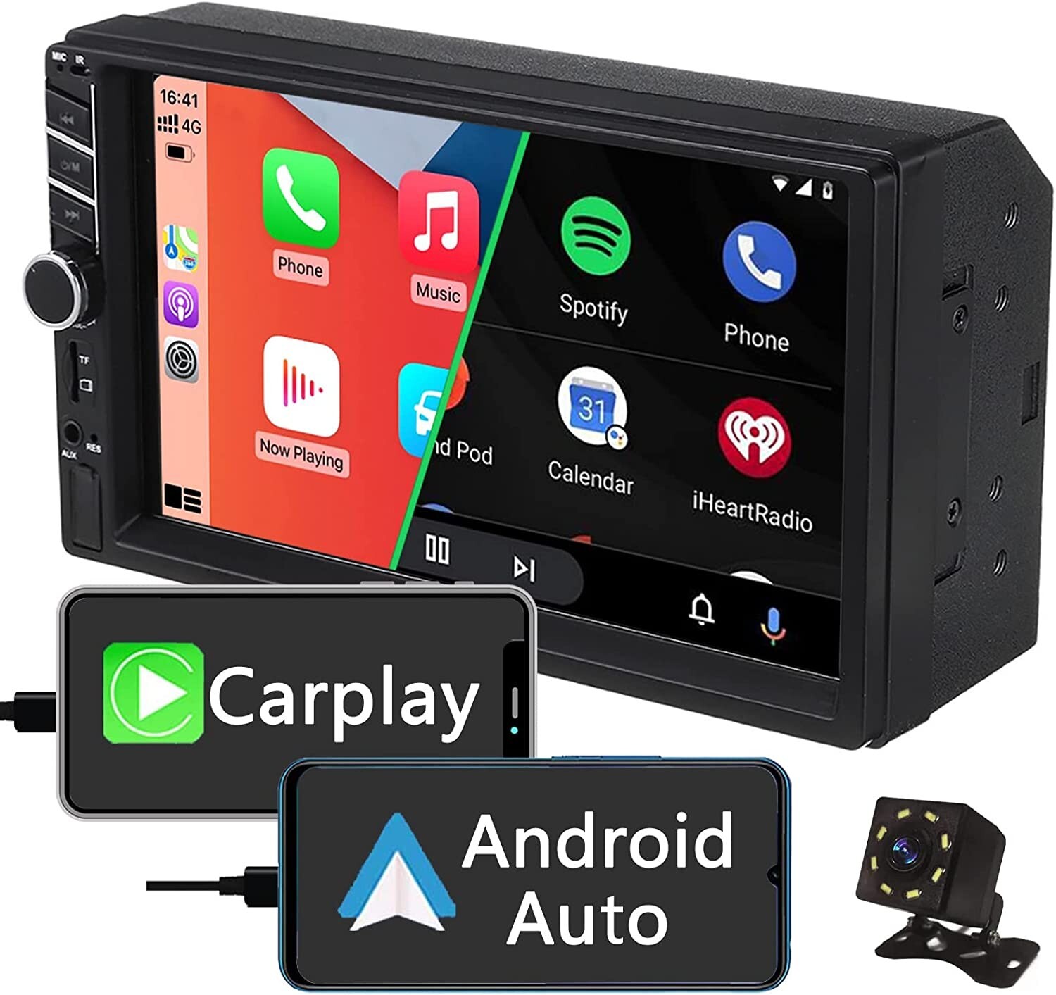 Double Din Car Stereo Apple Carplay/Android Auto Car Stereo with Bluetooth Backu