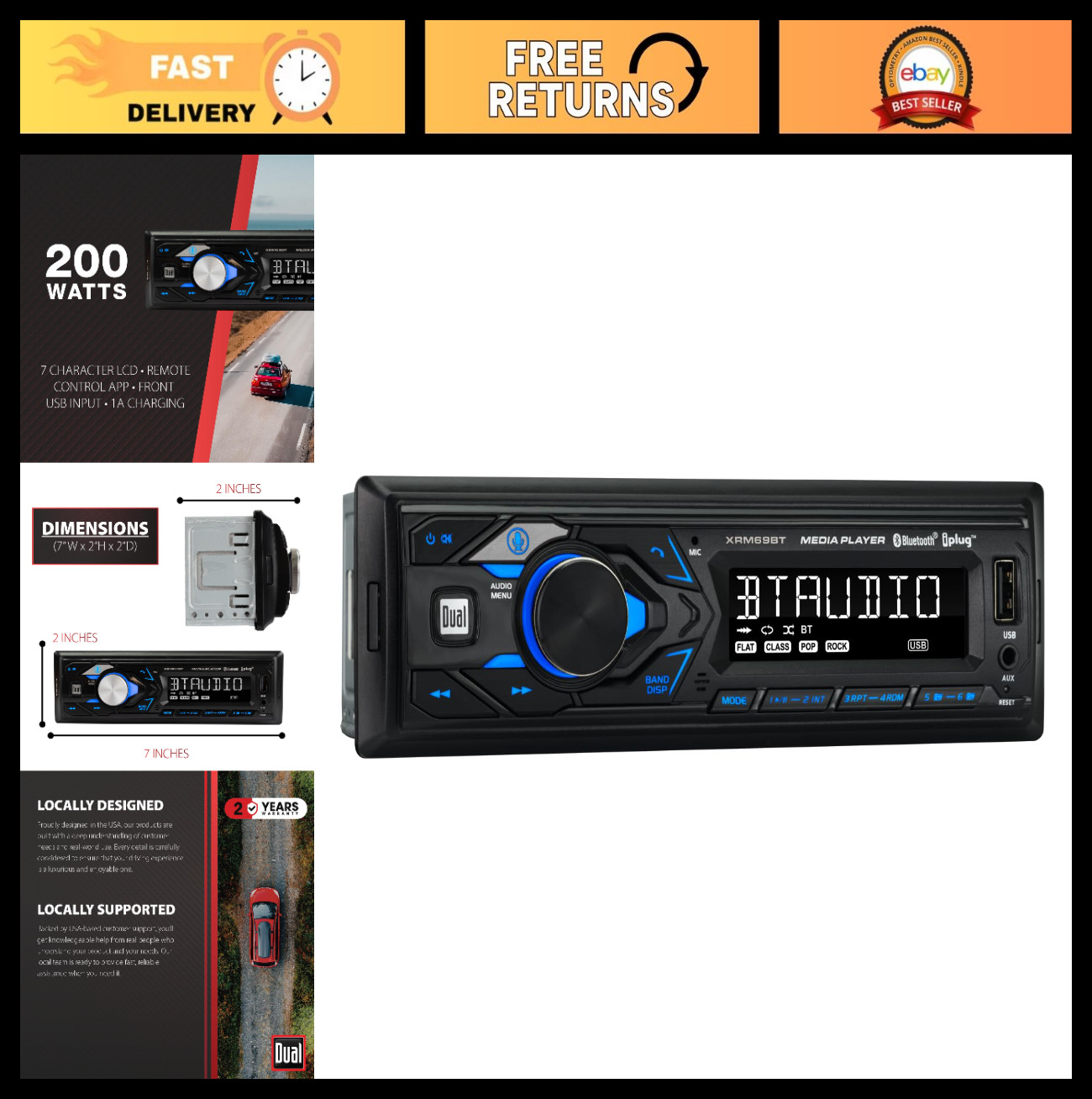 Bluetooth Car Stereo Receiver | Single DIN AM/FM Radio, Hands-Free Calling, USB