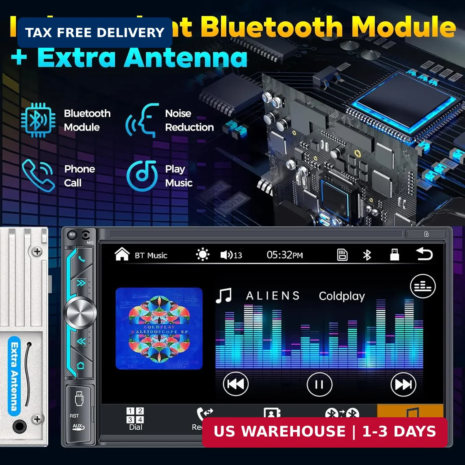 PLZ 7″ Wireless Double Din Car Stereo Apple Carplay Radio Screen for Car Audio R
