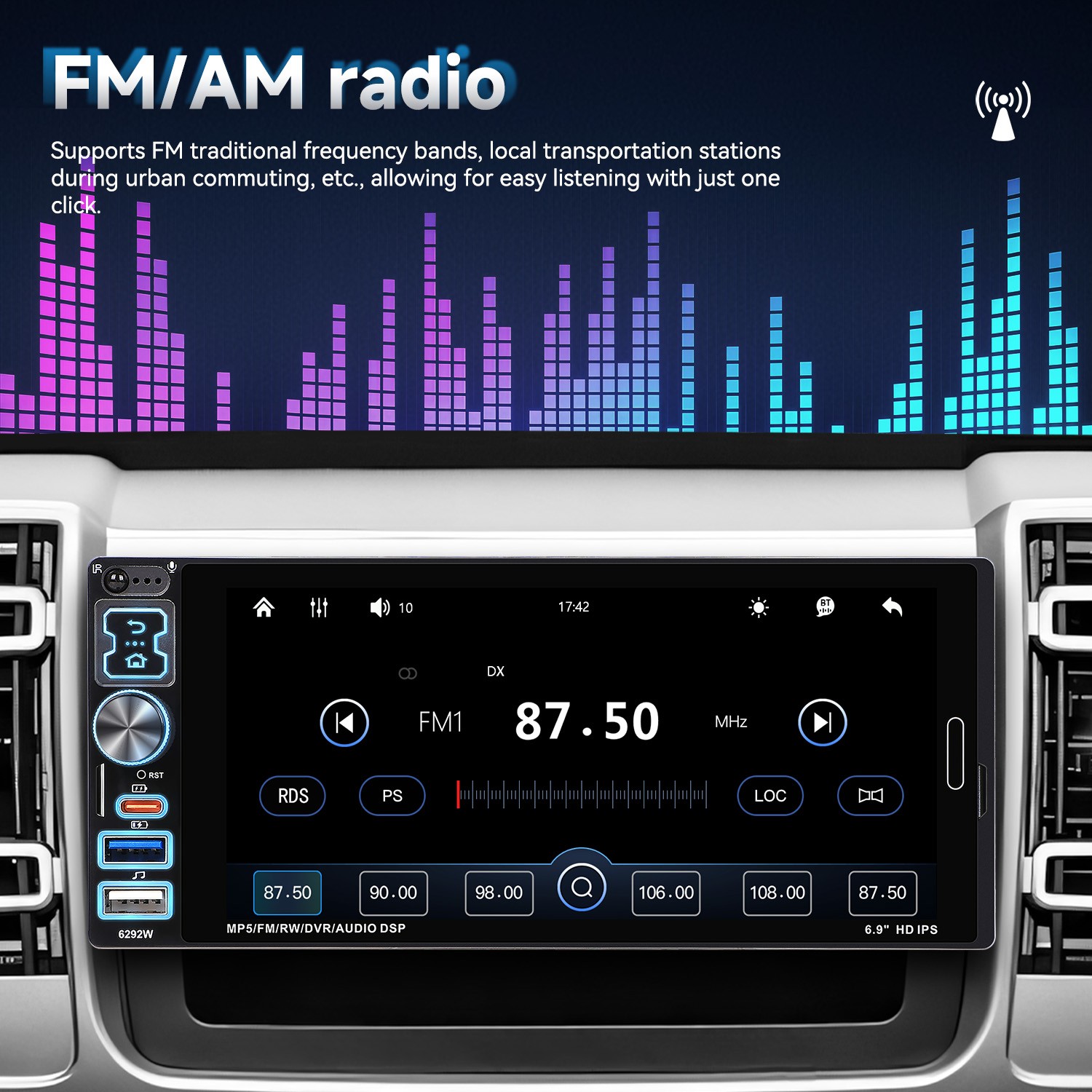 6.8″ Single Din Car Stereo Wireless CarPlay touchscreen Bluetooth Radio USB CAM