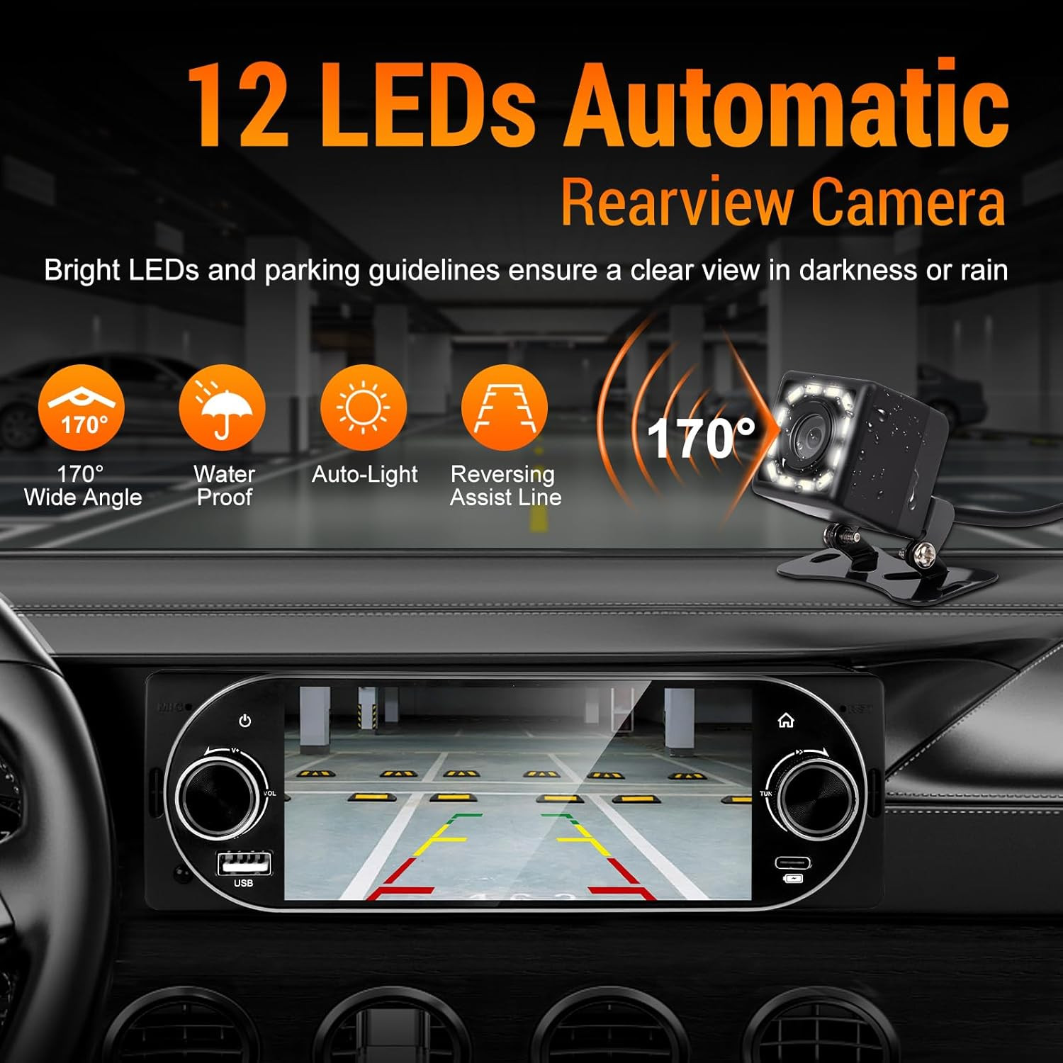 Single Din Car Radio with Apple Carplay, Backup Camera，External Mic,Single Din T