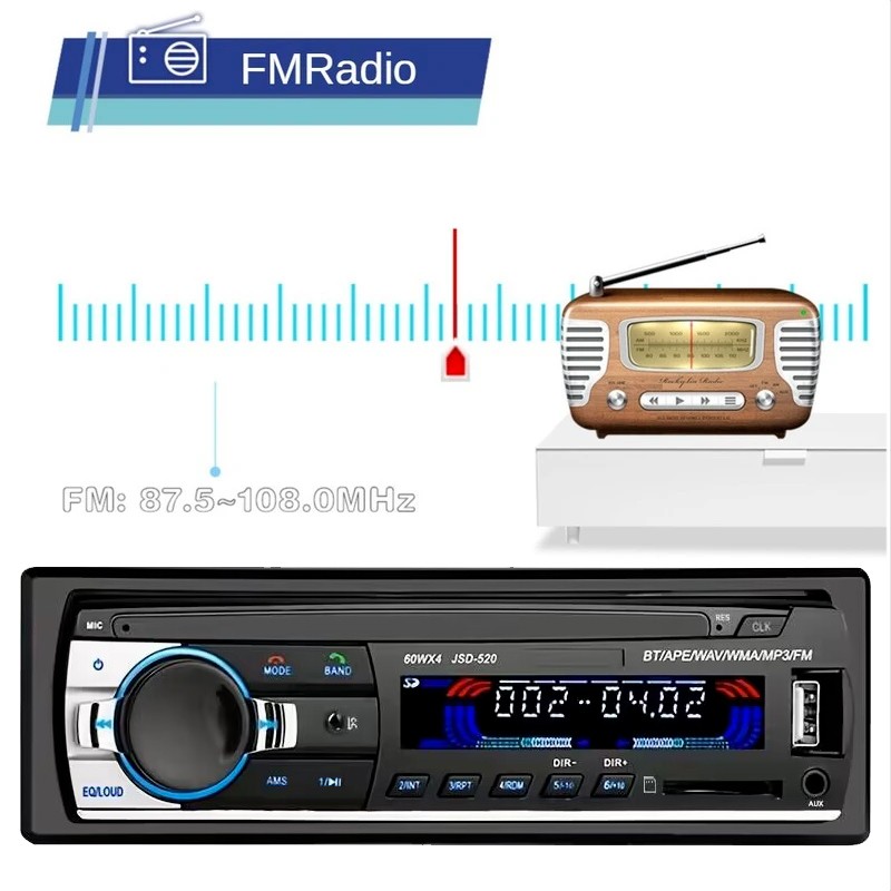 4x60W Single Din In-Dash Car Radio with Steering Remote Bluetooth MP3 Player
