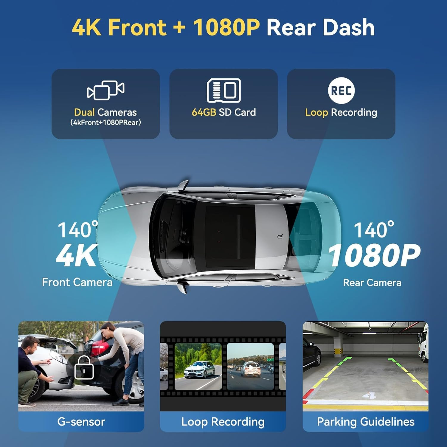 Carplay Screen for Car, 11.5″ Wireless Carplay Screen with 4K Dash Cam, 1080P Re