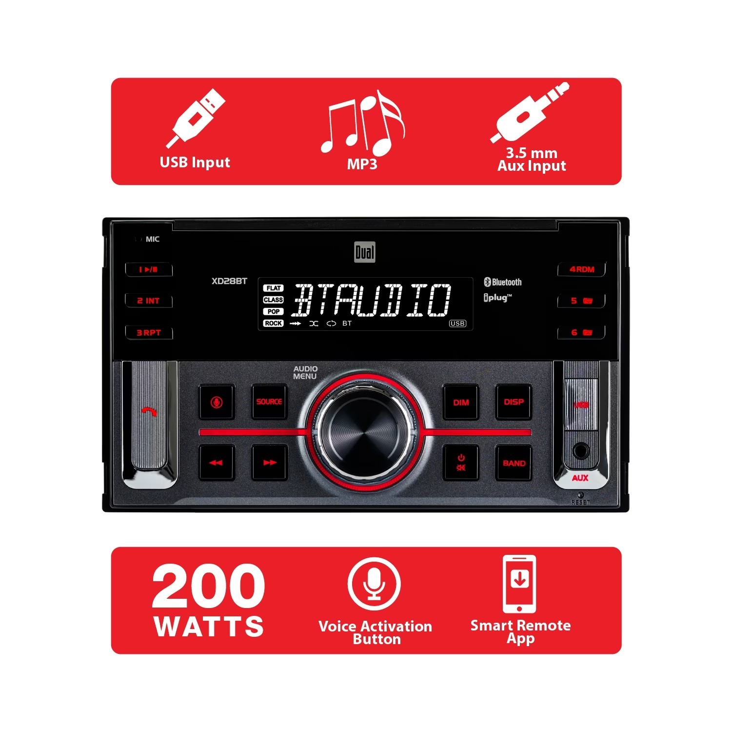 Car Stereo Head Unit Double DIN Bluetooth LCD USB Radio Receiver Hands Free